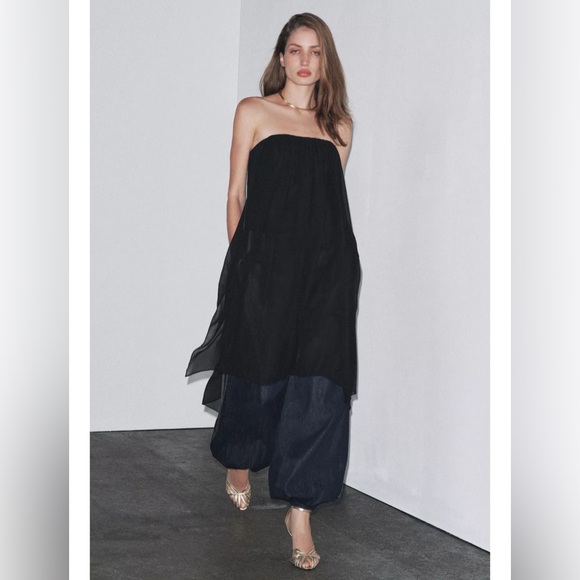 ZARA M BLACK ZW COLLECTION STRAPLESS LONG TOP NWT, Holiday ‘25 - Picture 3 of 14